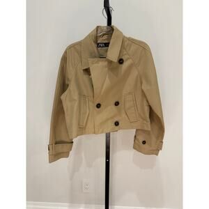 ZARA Womens Tan Double-Breasted Trench Jacket Crop XS